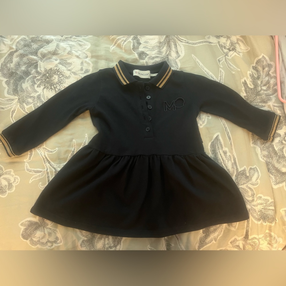 Enfant Moncler navy blue w/ gold trim dress. Worn once.